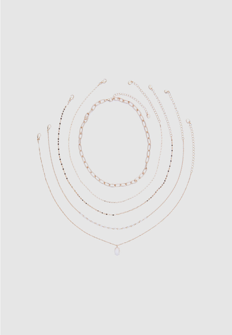 set 5 collares charm piedra rosa