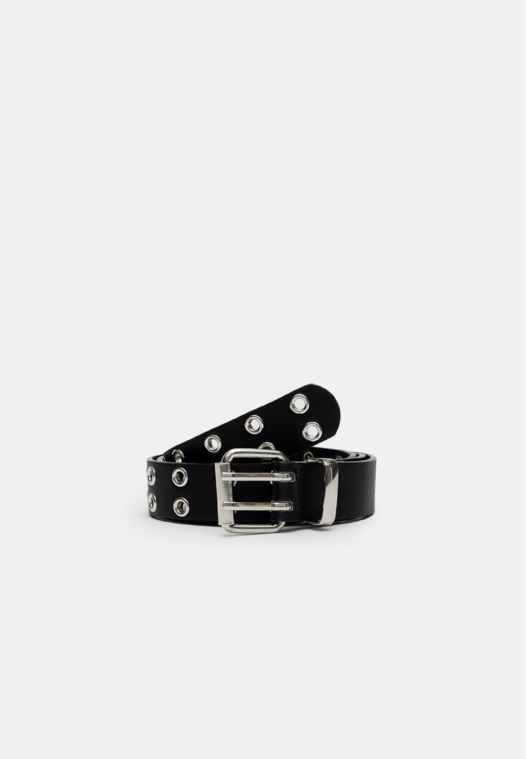 Stradivarius Curea Subțire Cu Eyelets Negru 90