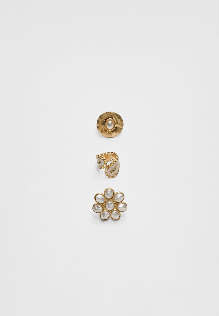 set 3 anillos flor