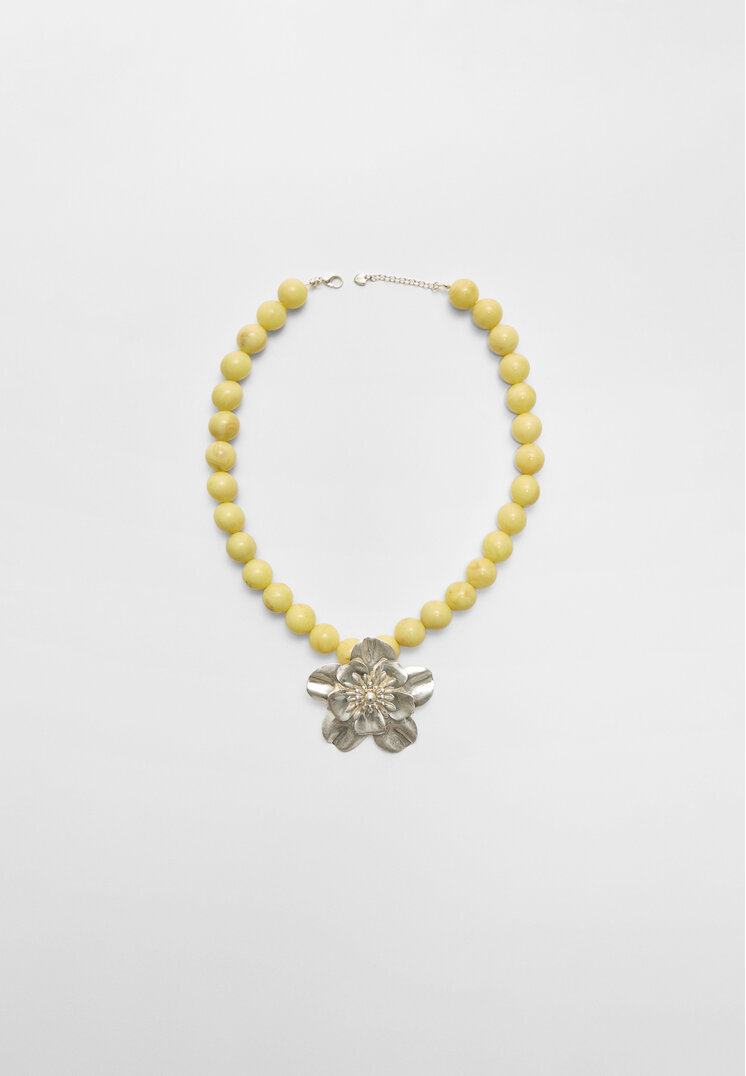 collar bolas flor metalica