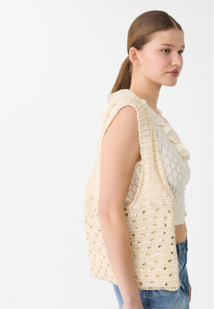 bolso shopper crochet lentejuelas