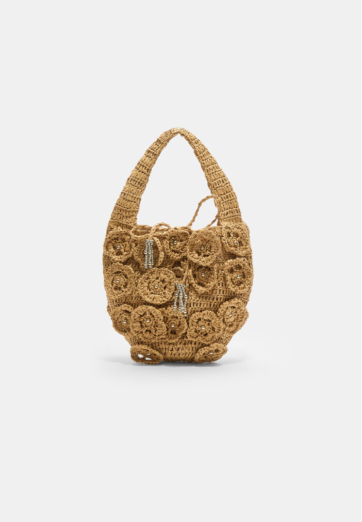 bolso hombro flores estilo rafia