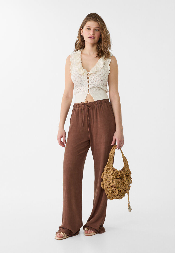 bolso hombro flores estilo rafia