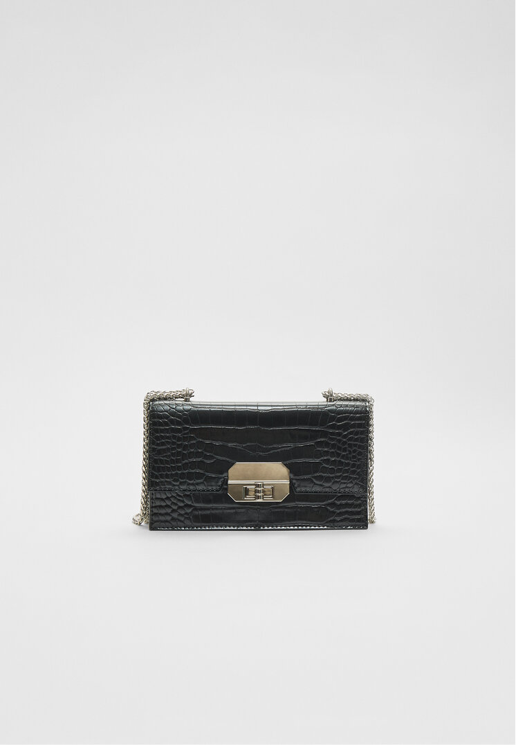 Stradivarius Geantă Crossbody Lanț Negru Os