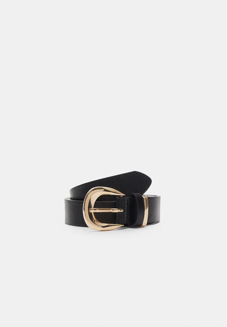 Stradivarius Curea Cu Detaliu Metalic Negru 70