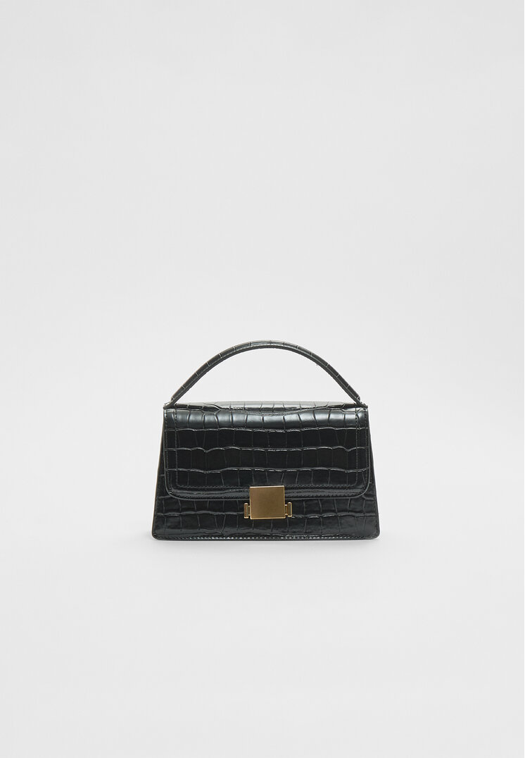 Stradivarius Geantă Crossbody Cu Două Toarte Negru Os