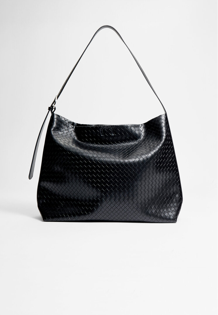 Stradivarius Geantă De Umăr Împletită Negru Os