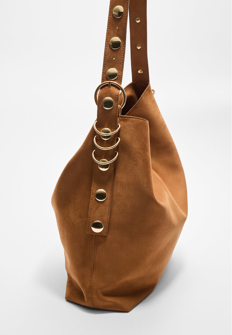 bolso bucket efecto ante asa detalle