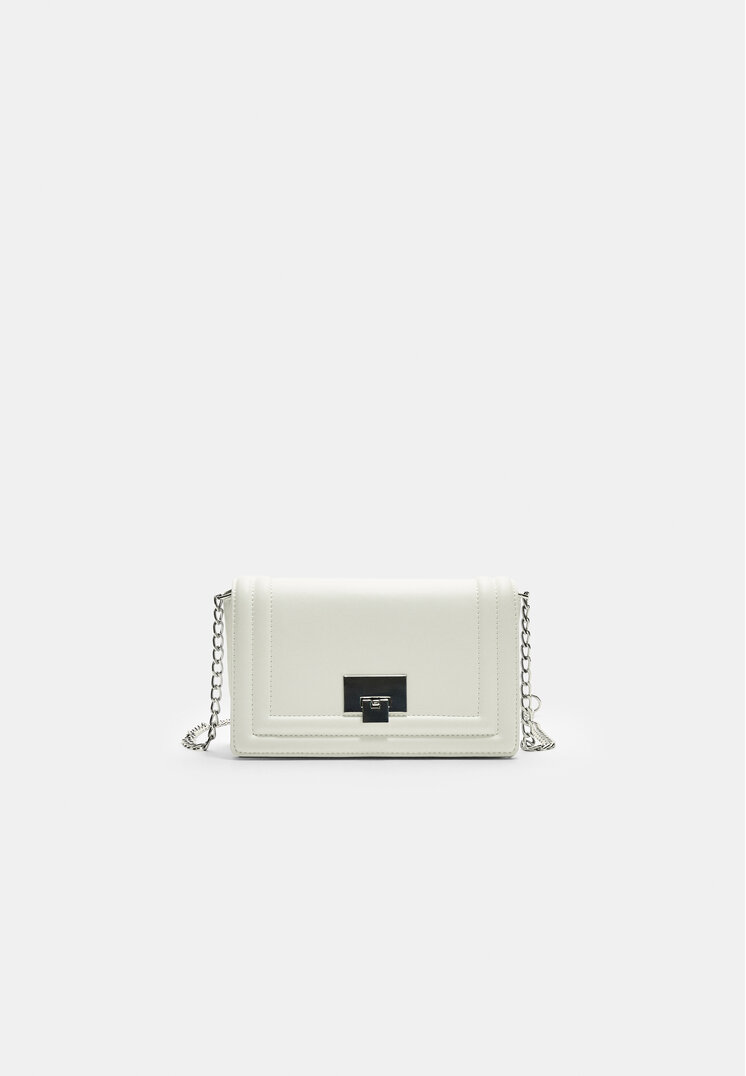 Stradivarius Geantă Crossbody Cu Sistem De Închidere Metalic Alb Os