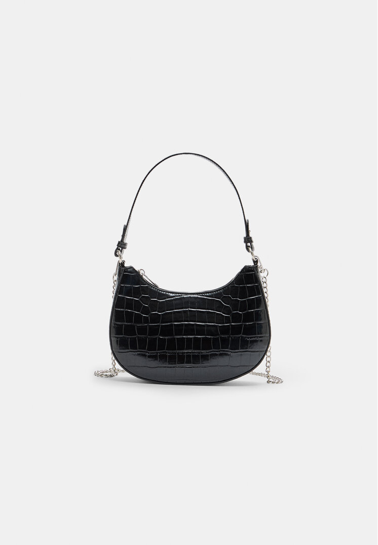 Stradivarius Geantă De Umăr Semilună Negru Os