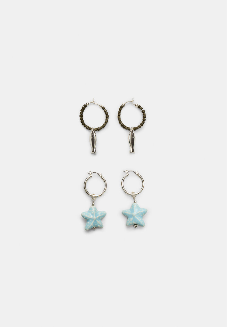 set 2 pendientes estrella y pez