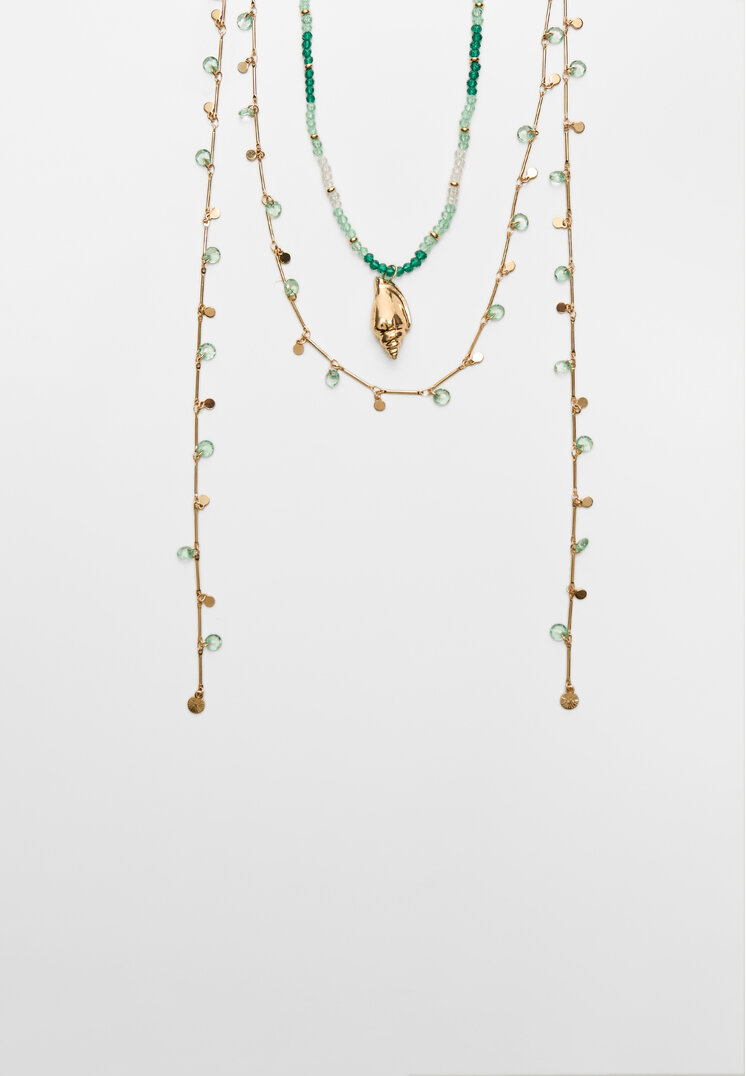 set 2 collares abalorios y caracola