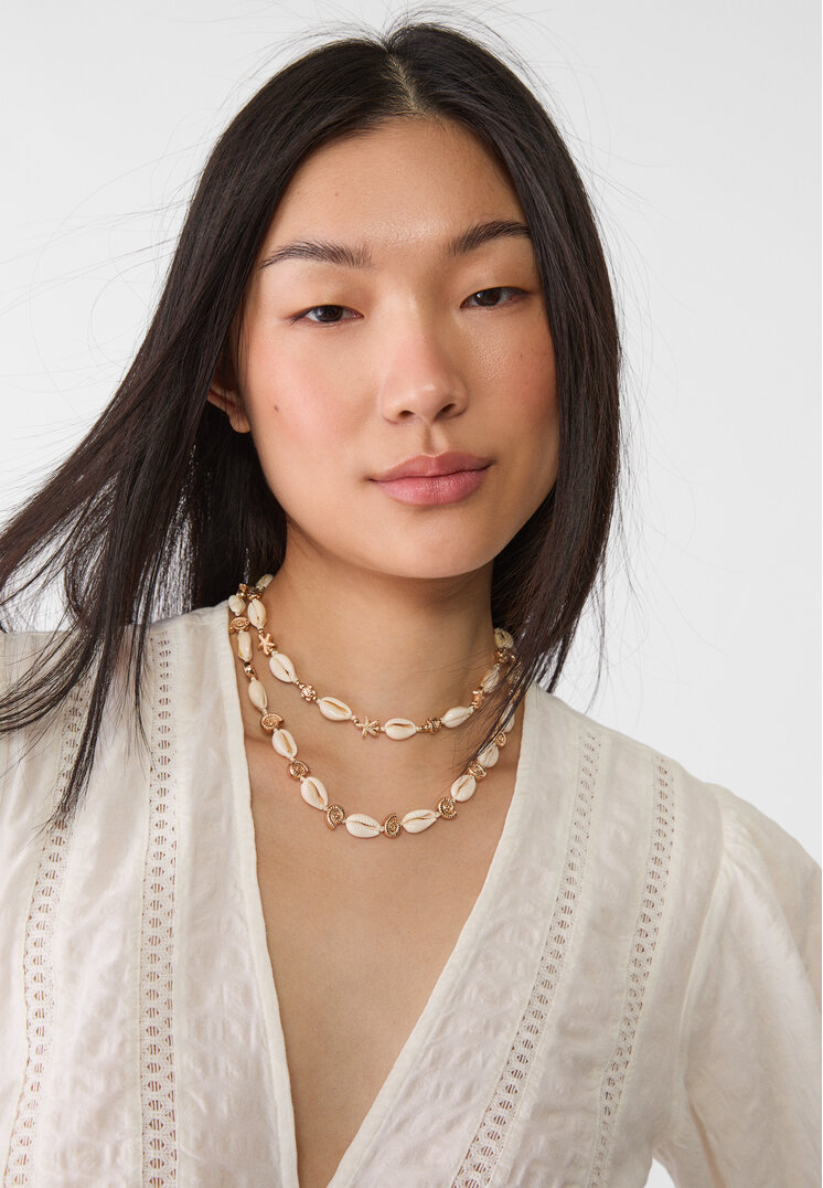set 2 collares cordon estrella y concha