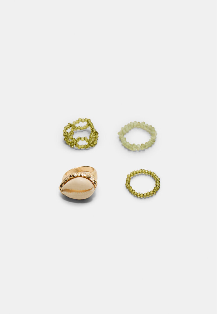 set 4 anillos combinados concha
