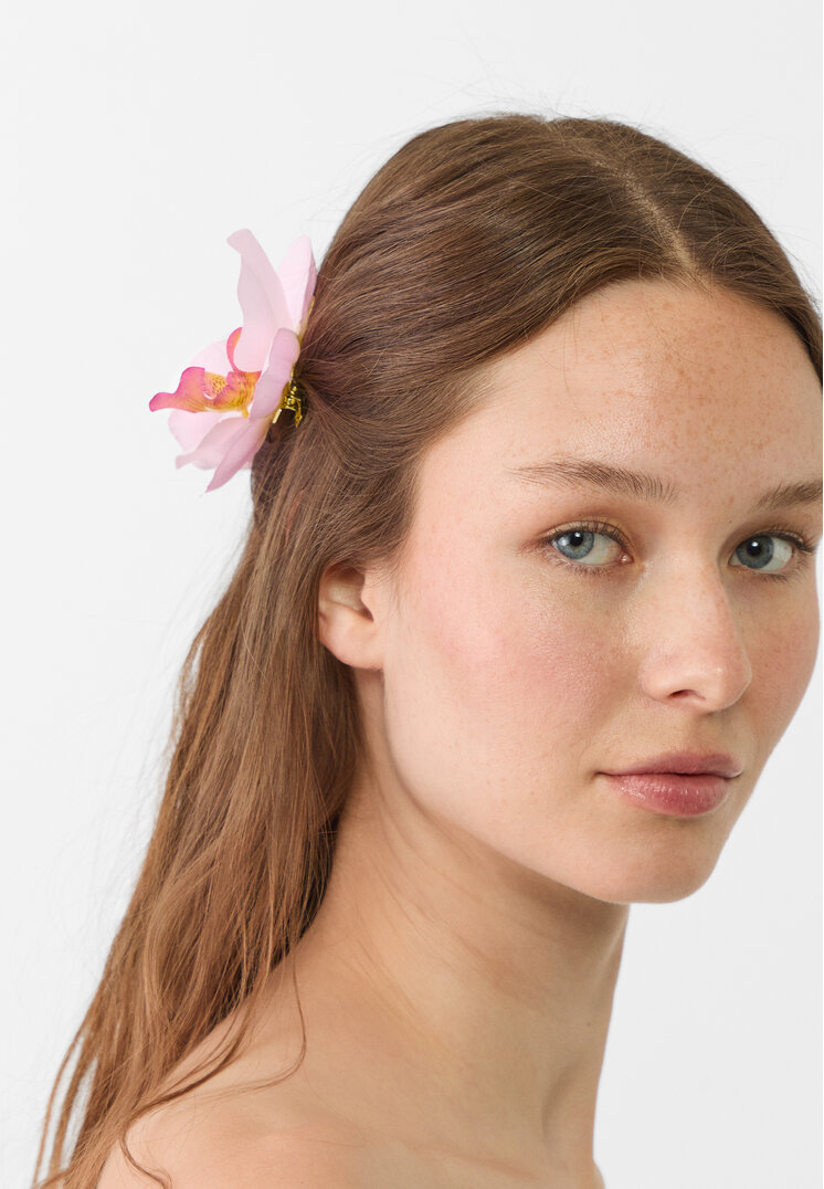 set 2 clip pelo flor orquidea