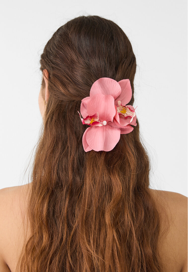 set 2 clip pelo flor orquidea