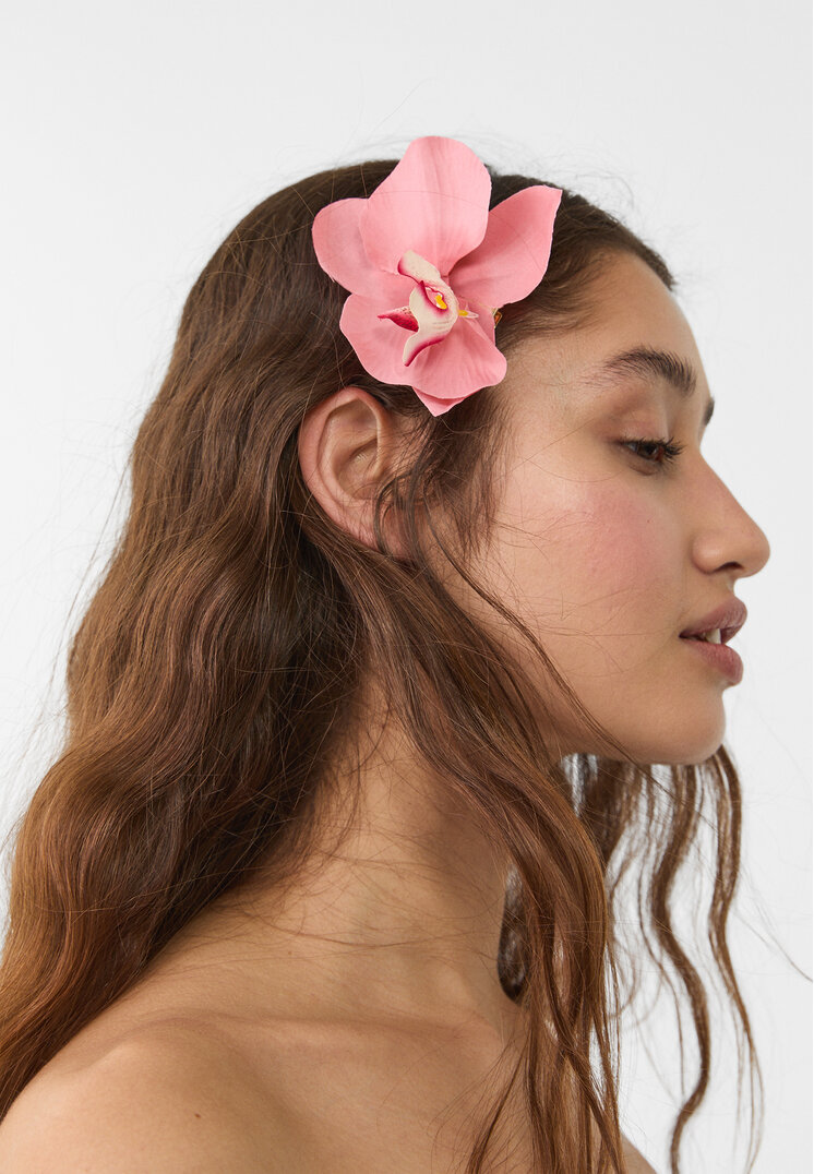 set 2 clip pelo flor orquidea