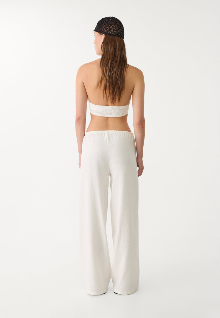 pantalon fluido bordado con lino