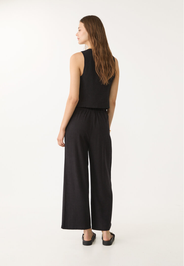 pantalon culotte pinzas con lino