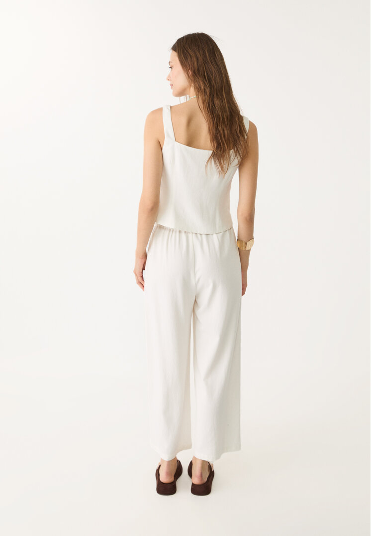 pantalon culotte pinzas con lino