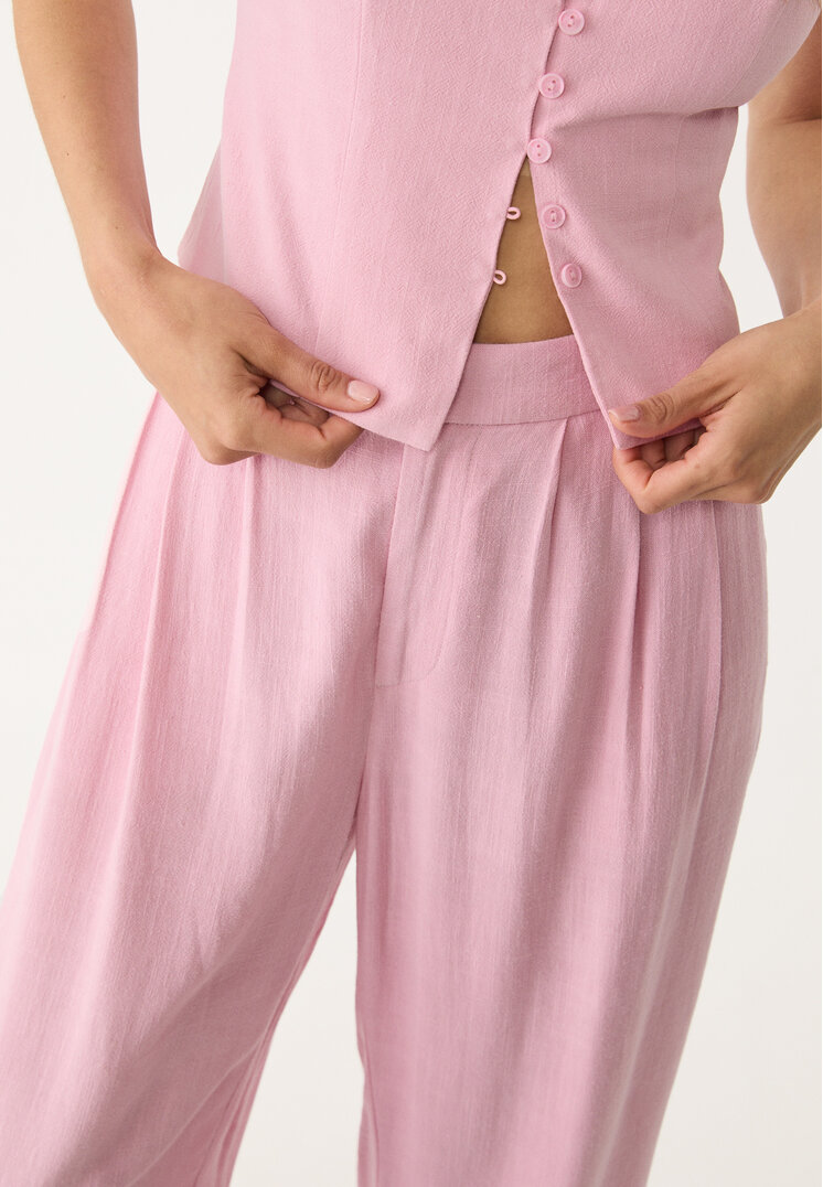 pantalon culotte pinzas con lino