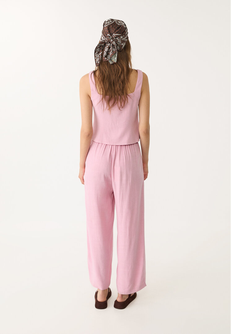 pantalon culotte pinzas con lino