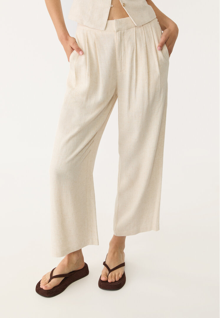 pantalon culotte pinzas con lino