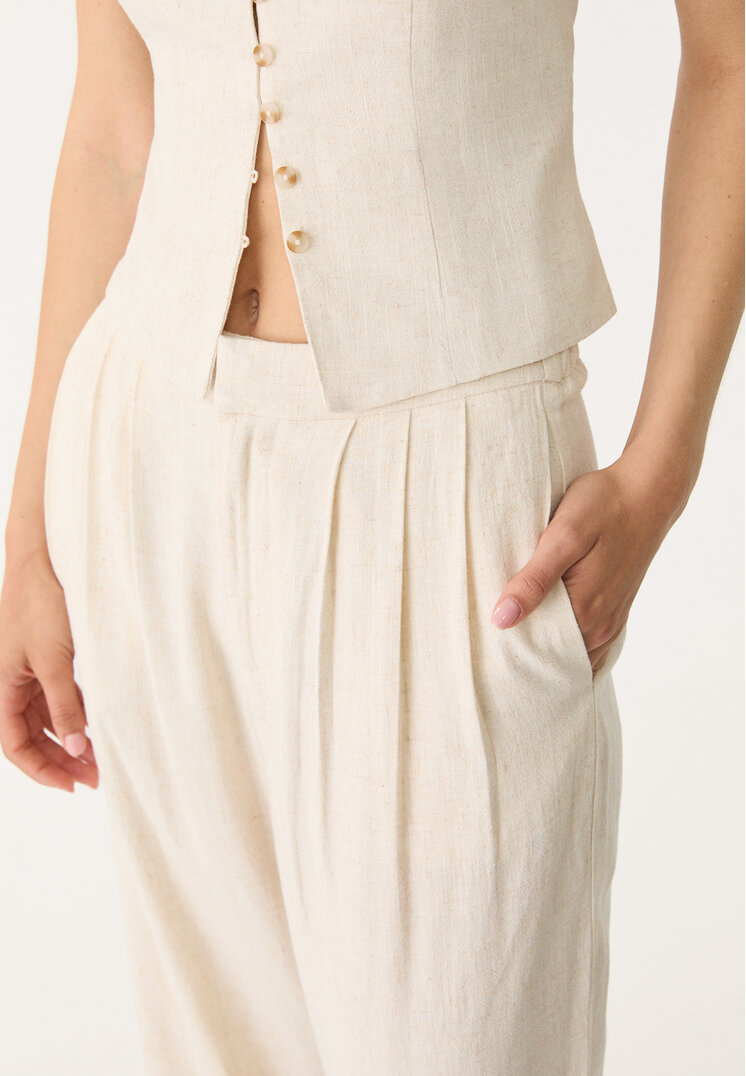 pantalon culotte pinzas con lino