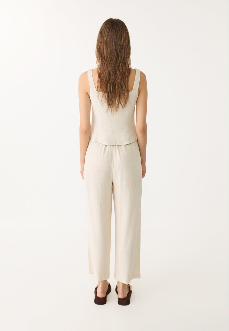 pantalon culotte pinzas con lino
