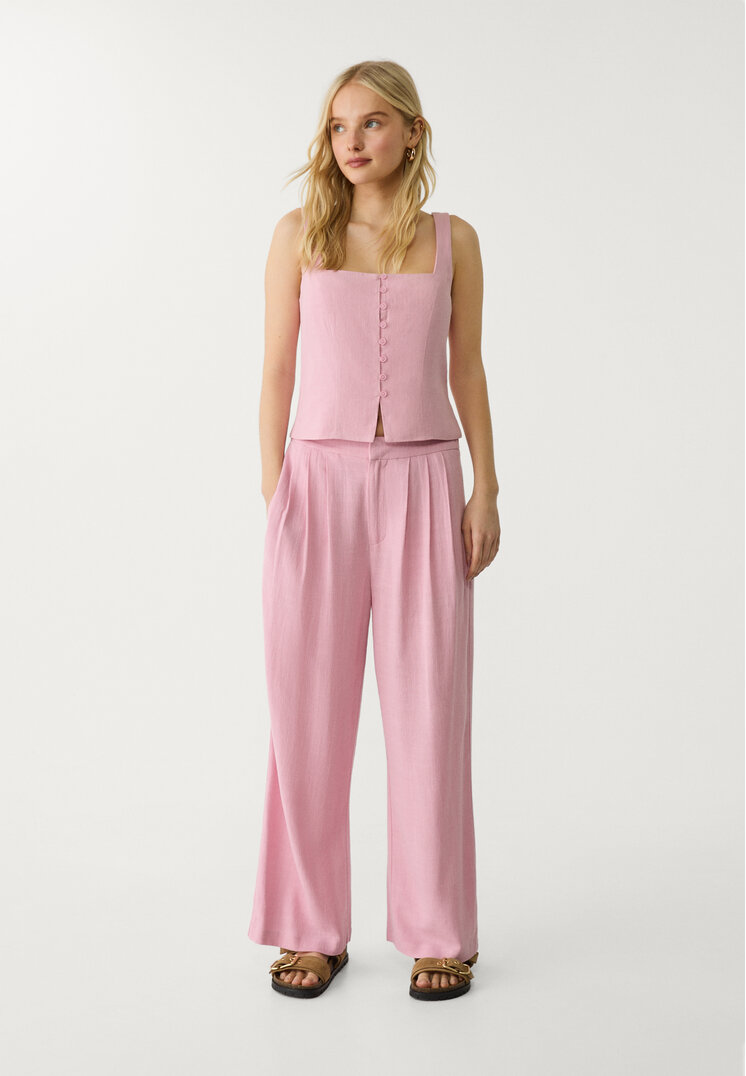 pantalon culotte pinzas con lino