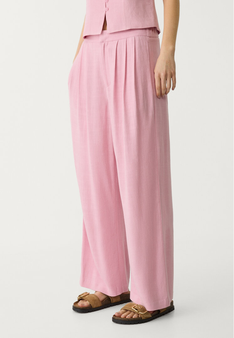 pantalon culotte pinzas con lino
