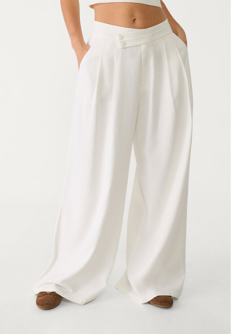 pantalon fluido pinzas con lino
