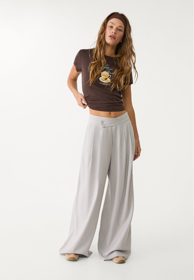 pantalon fluido pinzas con lino
