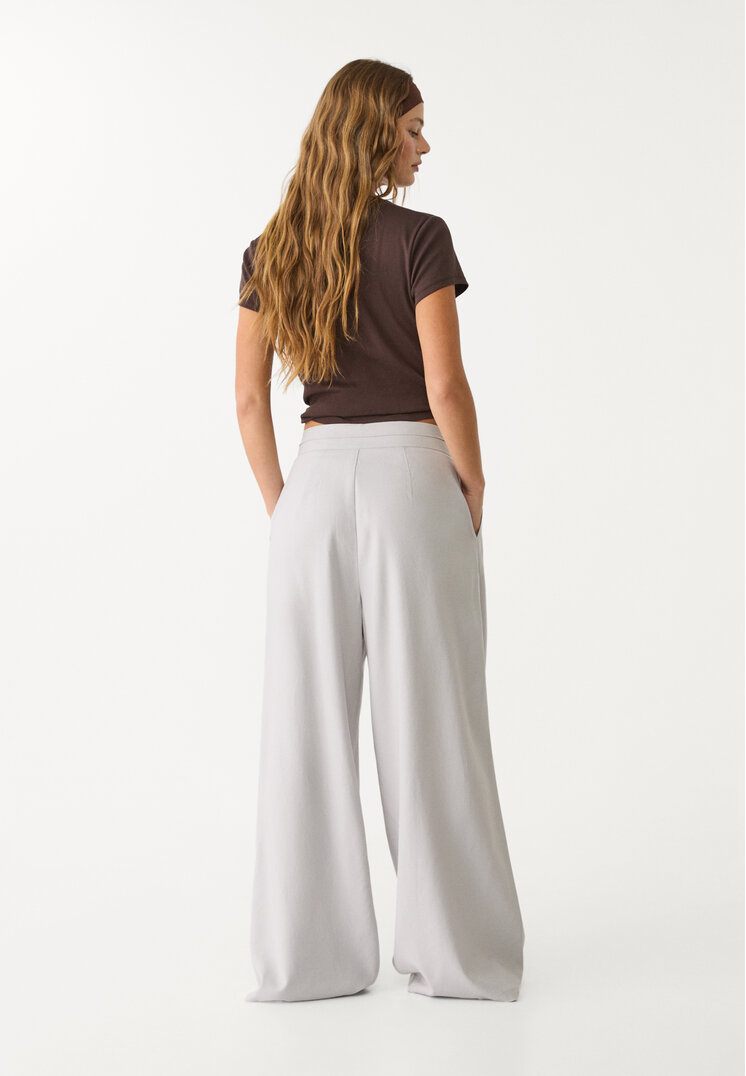 pantalon fluido pinzas con lino