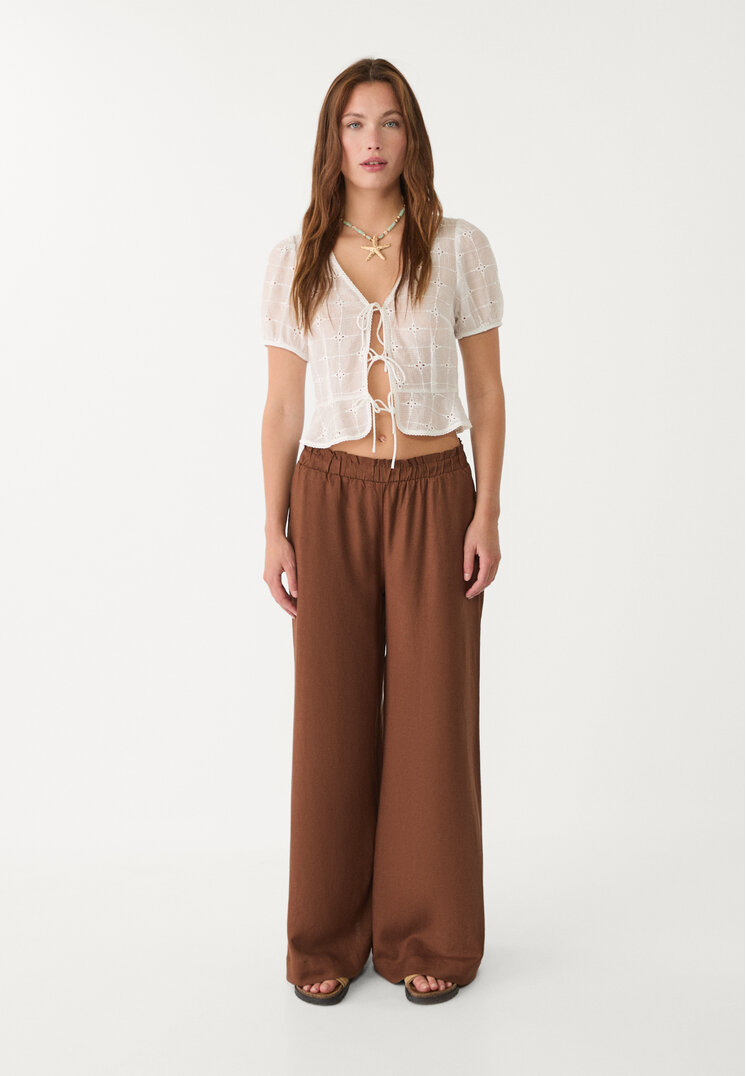 pantalon palazzo fluido con lino