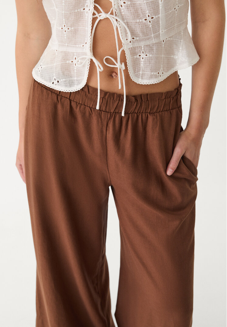 pantalon palazzo fluido con lino