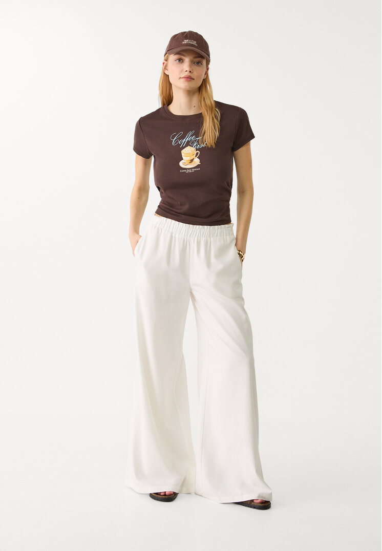 pantalon palazzo fluido con lino