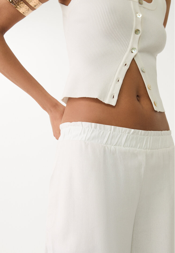 pantalon palazzo fluido con lino