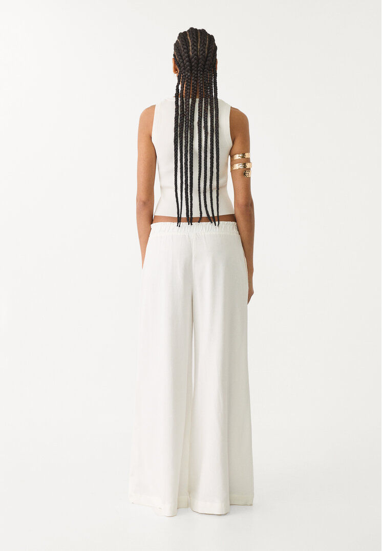 pantalon palazzo fluido con lino