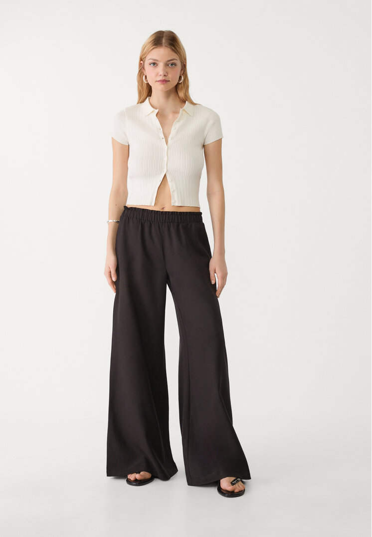 pantalon palazzo fluido con lino