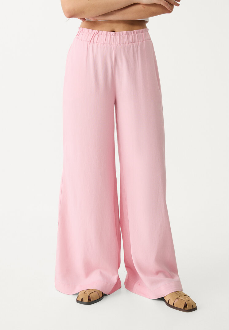 pantalon palazzo fluido con lino
