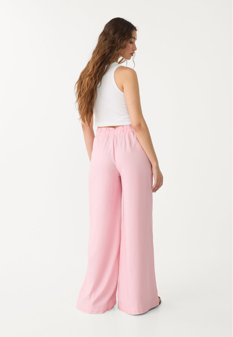 pantalon palazzo fluido con lino