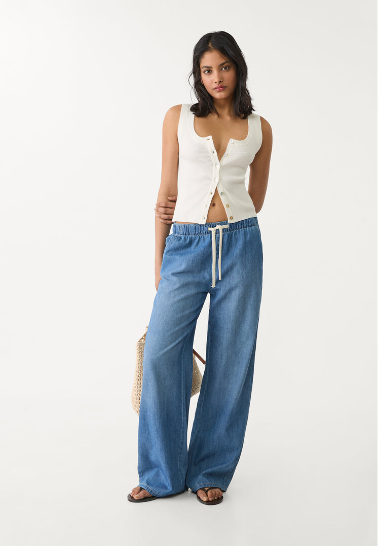 pantalon fluido largo denim