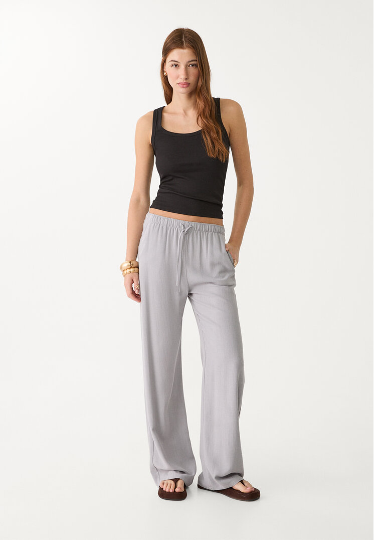 Stradivarius Pantaloni Lungi Vaporoși Cu In Gris Amestec Xl