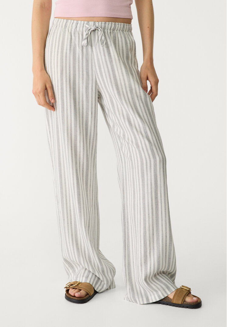 pantalon largo fluido con lino rayas