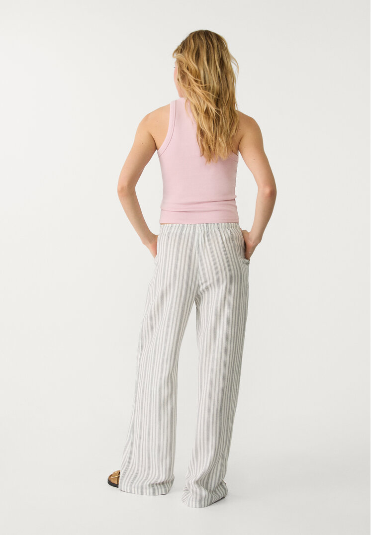 pantalon largo fluido con lino rayas