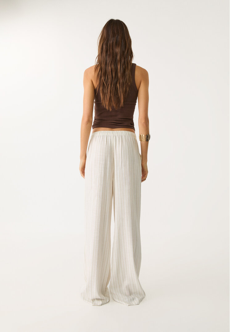pantalon largo fluido con lino rayas
