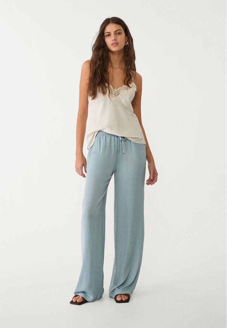 pantalon largo fluido satinado