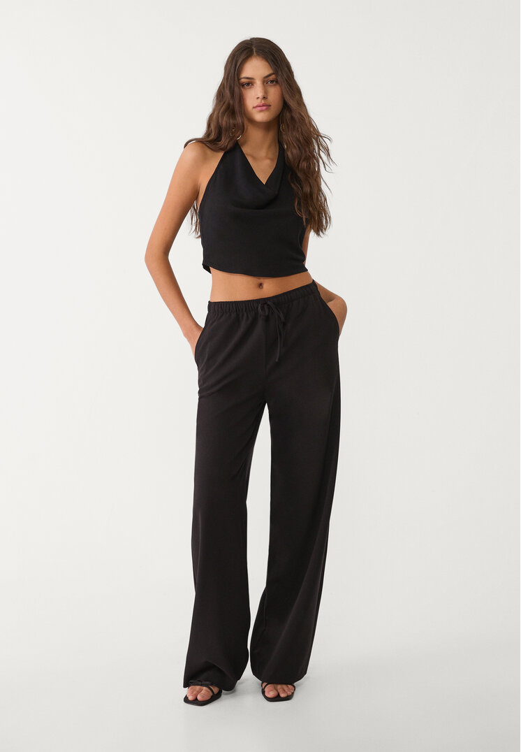 Stradivarius Pantaloni Lungi Eleganți Fluizi Negru S