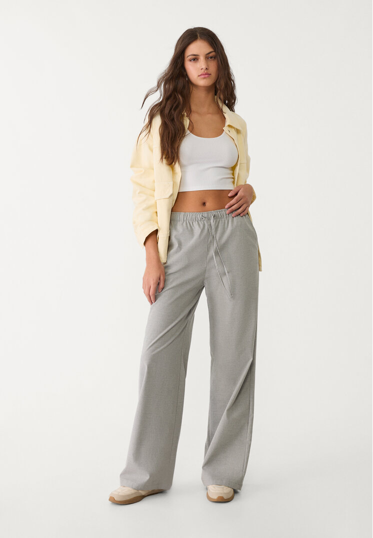 Stradivarius Pantaloni Lungi Eleganți Fluizi Gri S